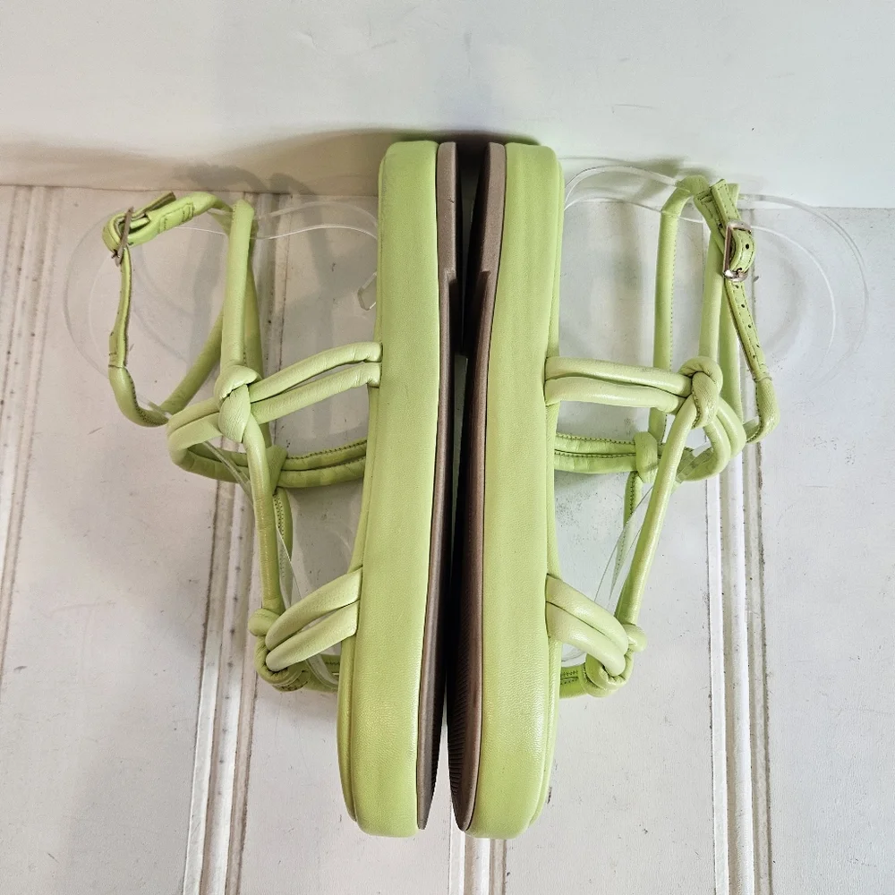 Off Yellow Flatform Knotted Sandals Womens Sz 7 Ankle Strap Chunky Heel Platform - Picture 8 of 16